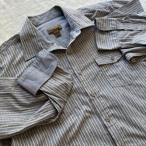 Blue by Pronto Uomo Mens XLT Button Up Gray Striped Dress Shirt Reverse Cuff